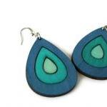 Blue Wood Earrings. Drop Ea..