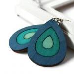 Blue Wood Earrings. Drop Ea..