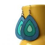 Blue Wood Earrings. Drop Ea..