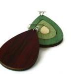 Green Wood Earrings in Tear..