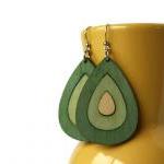 Green Wood Earrings in Tear..