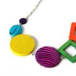 Rainbow Chunky Necklace, Geometric Jewelry, Wood Necklace in Bright Colors