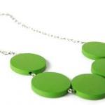 Green Necklace. Wood Bead N..