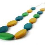 Long Wood Necklace, Teal, L..