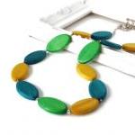 Long Wood Necklace, Teal, L..