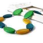 Long Wood Necklace, Teal, L..