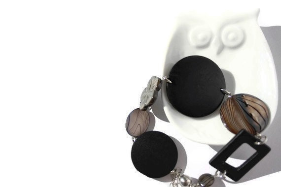 Black bracelet with magnetic clasp. Fashion chunky bracelet. Ready to ship.