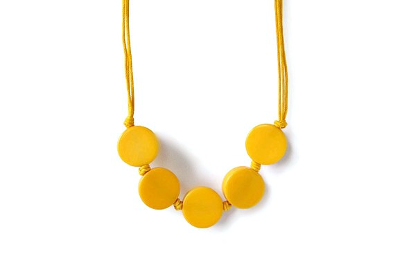 Yellow Necklace with Resin Beads on a Waxed Cotton Cord. Hand Knotted Beaded Necklace in Bright Yellow. 