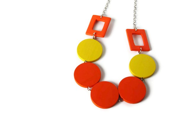 Neon Jewelry in Citrus Colors. Big Chunky Necklace in Bright Yellow and Neon Orange. Summer Fashion