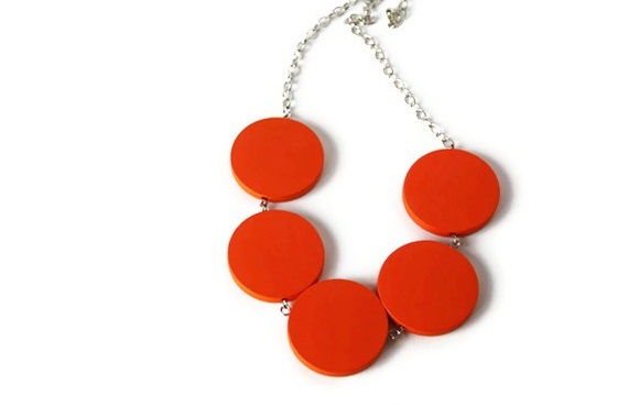 Tango Orange Chunky Necklace. Tangerine Geometric Beaded Necklace