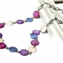 Pastel necklace. Fashion necklace in dots of blue, purple, fuchsia and white lake shell beads: chic, simple and classy. Ready to ship.
