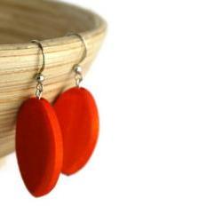 Wood Earrings with Tangerine Tango Orange Wood Beads. Beaded Earrings with Nickel Free Hooks.