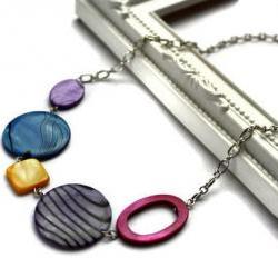Fashion necklace purple, electric blue, fuchsia and yellow shell beads. Chunky necklace. Ready to ship.