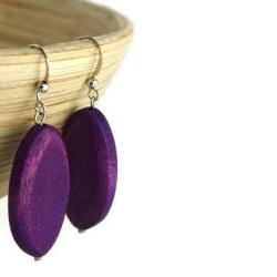 Wood Earrings with Grape Purple Wood Beads. Purple Beaded Earrings with Nickel Free Hooks.