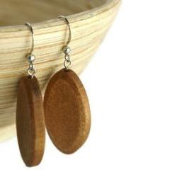 Beaded Earrings with Light Brown Wood Beads on Nickel Free Fish Hooks.