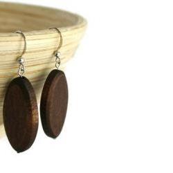 Beaded Earrings with Chocolate Brown Wood Beads on Nickel Free Fish Hooks.