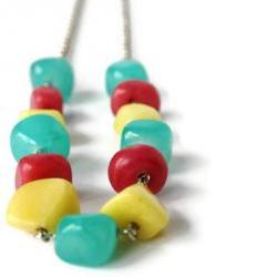 Bohemian Necklace in Aqua, Pink and Yellow. Perfect Summer Fashion.
