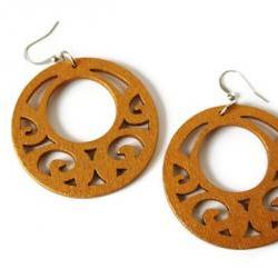 Big Gold Earrings in Wood. Gold Tone Wood Dangle Earrings. Boho Style.