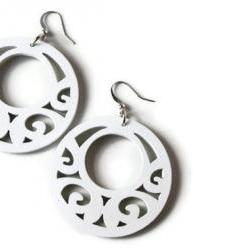 Big White Wood Earrings in Boho Style. Lightweight. Ready to ship.