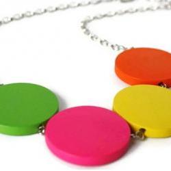 Neon Necklace, Rainbow Necklace. Chunky Wood Necklace