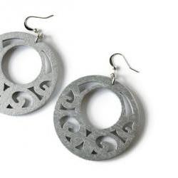 Boho Earrings, Silver Tone Earrings with Wood Beads