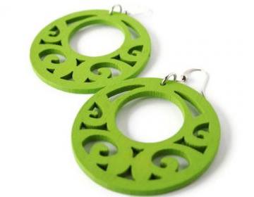 Lime Green Earrings. Wood Earrings Boho Style