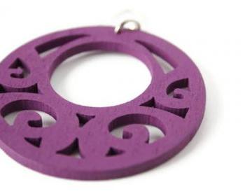 Purple Wood Earrings, Boho Style. Big and Lightweight